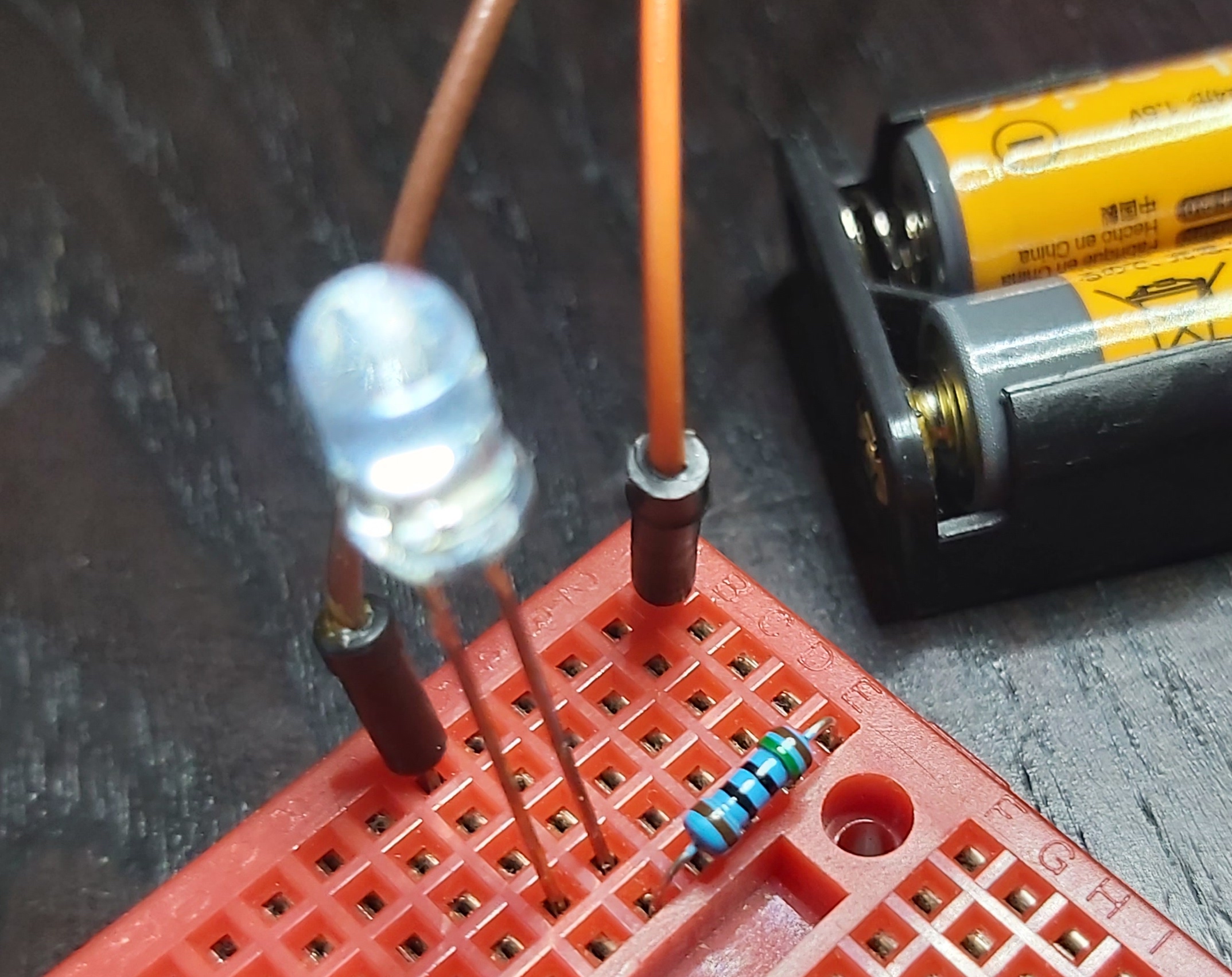 A circuit on a breadboard